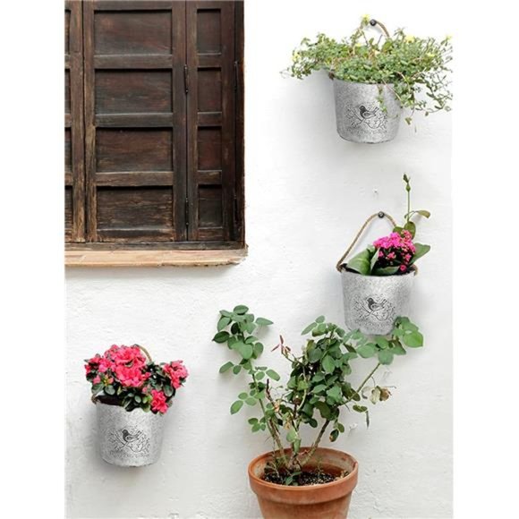 3 Pcs Farmhouse Metal Wall Planter - Rustic Hanging Vase Decor - Picture 1 of 7